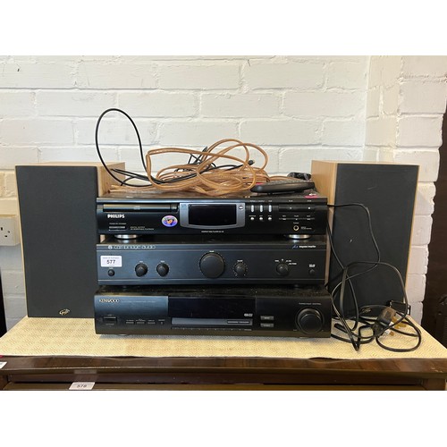 577 - A pair of gale G20 speakers, Phillips CD player, Cambridge audio amplifier and Kenwood tuner trade/s... 