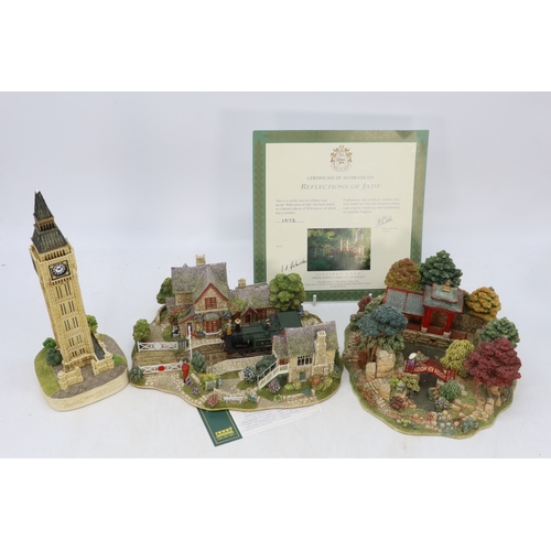 638 - Three Lilliput Lane cottages and buildings to include Refelections of Jade limited edition with cert... 