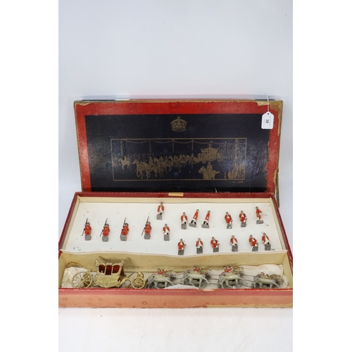 38 - Britains boxed set 1496 Coronation Display, State Coach etc box is tatty