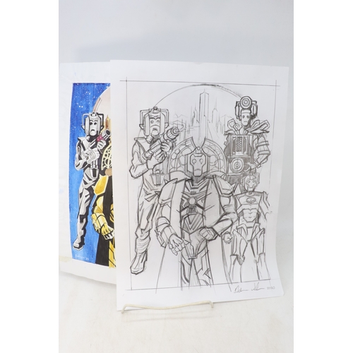 18 - Doctor who original artwork in three stages from original draft sketch, draft colour and finished ar... 