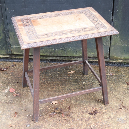 325 - Occasional table with carved top measures approx. 61cmW x 44cmD x 61cmH