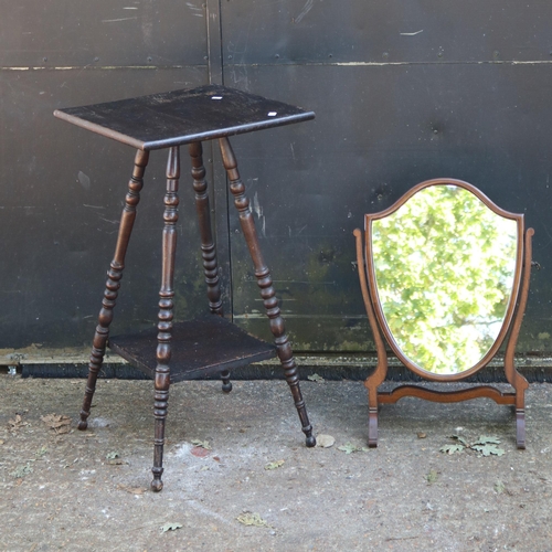 329 - A high side table with bobbin turned legs together with a shield shape vanity mirror