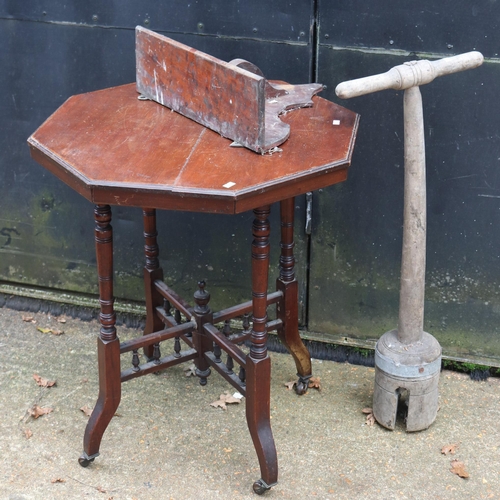 514 - Octagonal side table, wall bracket shelf and a laundry dolly