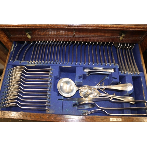 197 - Oak two drawer, canteen of cutlery on barley twist legs,