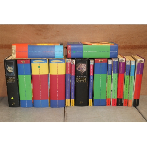 472 - Tray containing assorted hard and softback Harry Potter series books (including some Ex-library edit... 