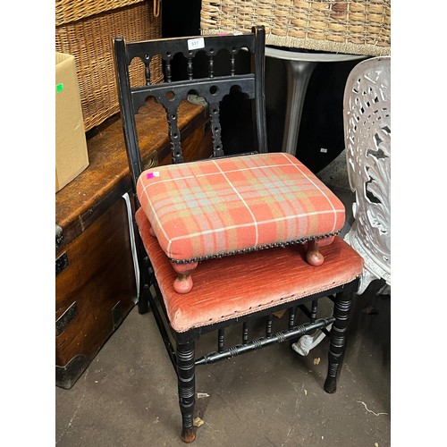 517 - Ebonised antique chair and a later footstool