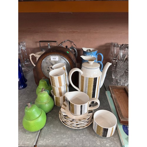 458 - Mid winter tea ware together with vintage biscuit barrel, ice bucket, jugs and a mantle clock (pictu... 