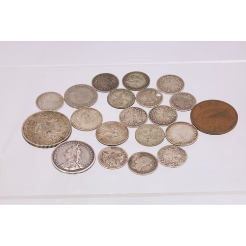 18 - 1887 Shield back silver coin together with a selection of other antique silver coins