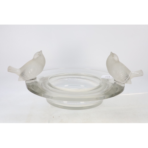 64 - Lalique large bowl with two birds on opposite sides. Signed to base. Chips to both tails of the bird... 