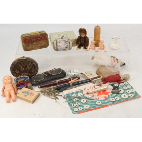 243 - Selection of curios to include thimbles, small photo album, etc