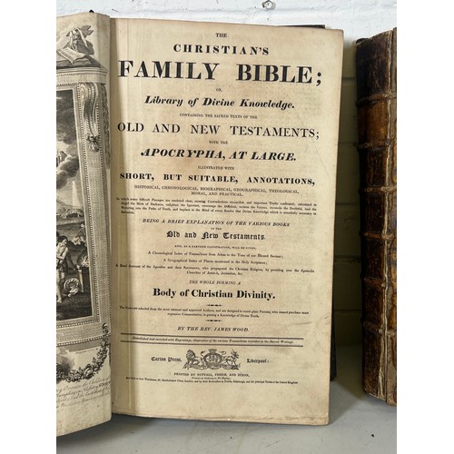 386 - Antique Christians family bible, Carton Press Liverpool printed by Nutall Fisher and Dixon, in worn ... 