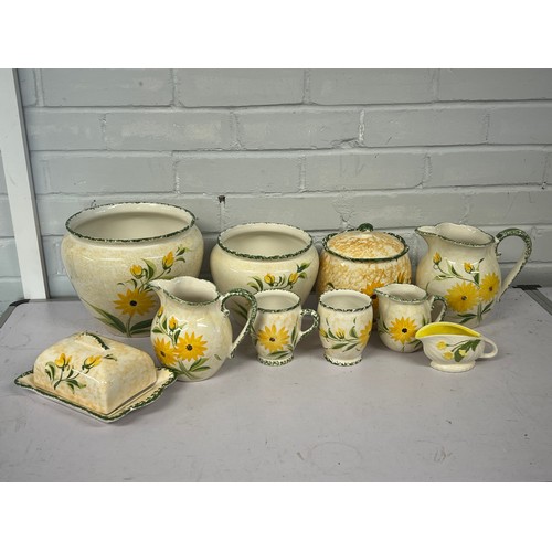 440 - Selection of Portuguese kitchen items, ceramics decorated daisies