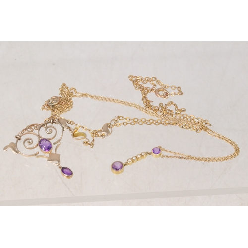 164 - 9ct Gold fine chain with pendant set with amethysts together with another 9ct gold fine necklace and... 