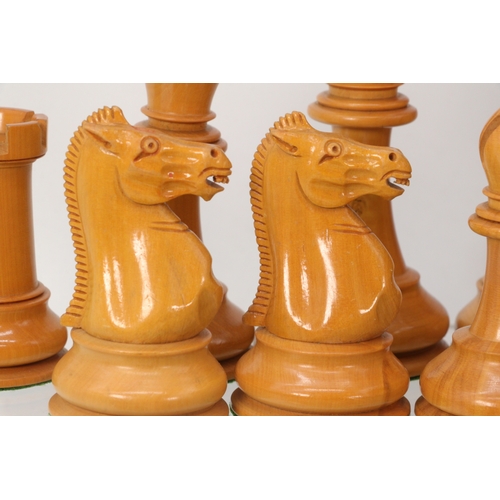 89 - Antique Jaques chess set in original mahogany box. top missing off the White king. (box measures app... 