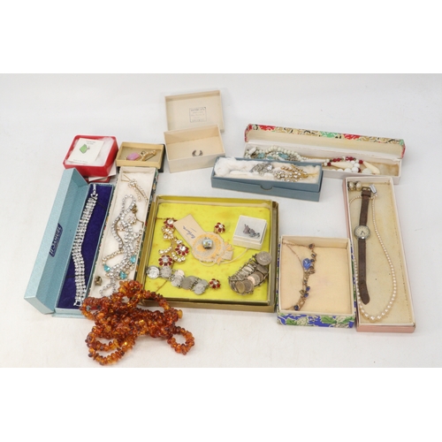 240 - Collection of mid-20th century costume jewellery and silver charms (some with original boxes)