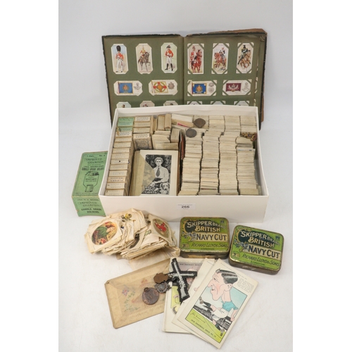 266 - Large selection of  loose  cigarette cards in cigarette packets, silks, small number of silk postcar... 