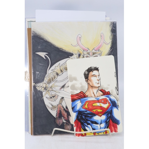 697 - A selection of comic con and comic artist original and printed artwork some signed to include AJ Cro... 