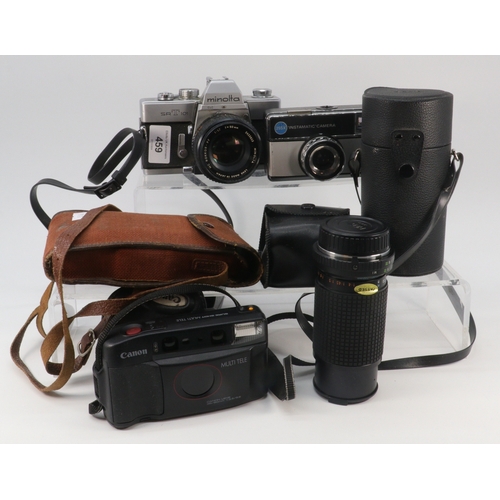 459 - A Minolta SRT101 SLR camera, other lens and later cameras etc