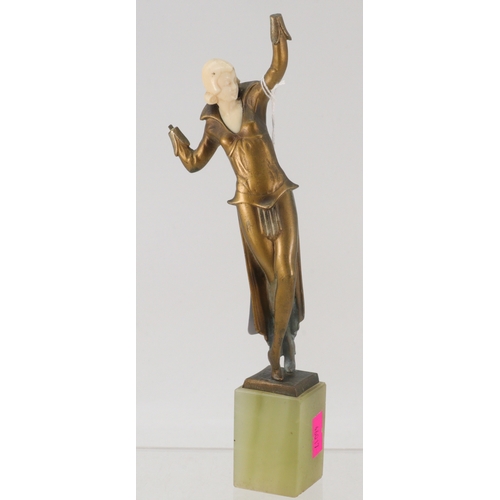 57 - Art Deco, Bronze and carved Ivory Josef Lorenzl figurine, missing hands, needs refixing to bronze pl... 