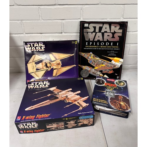 812 - Star Wars AMT tie interceptor together with X-Wing fighter kits (unmade) together with Star Wars Epi... 