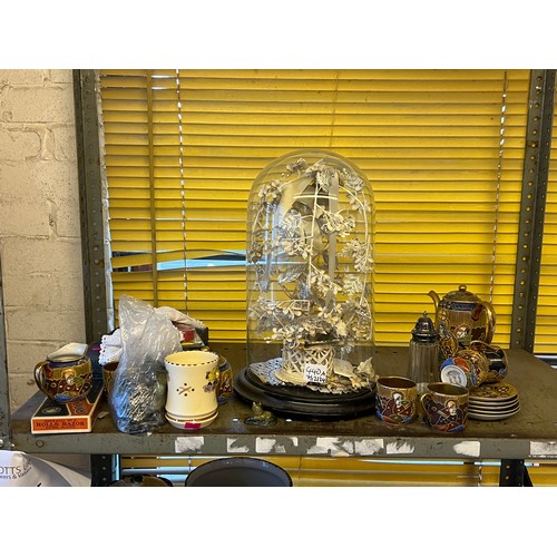 440A - A selection of assorted sundries to include Glass dome and base, oriental coffee set, framed Winnie ... 