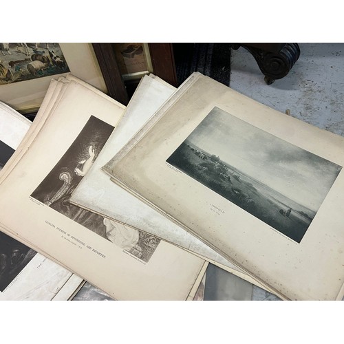 173 - Framed etching depicting farmyard animals together with a folio of assorted etchings