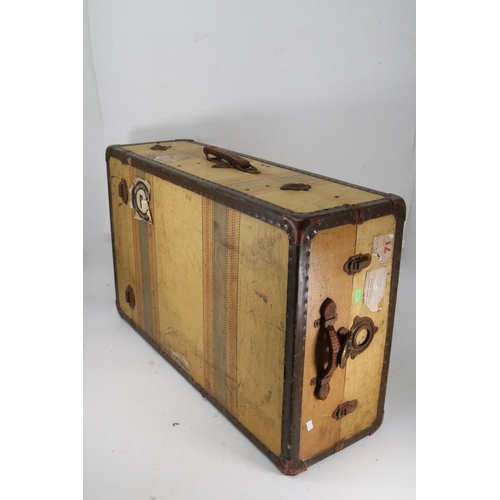 198 - Vintage travel shipping trunk, dated newspaper page - 1945. Monogrammed front and a couple of travel... 