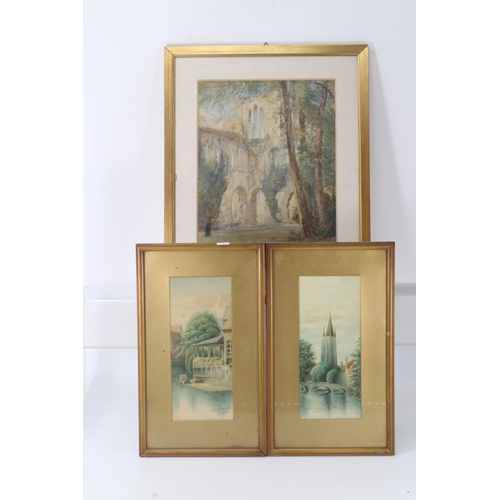 237 - Two watercolours of Bruges by E J P 1913 together with a watercolour of a church by L G A Iford? 191... 