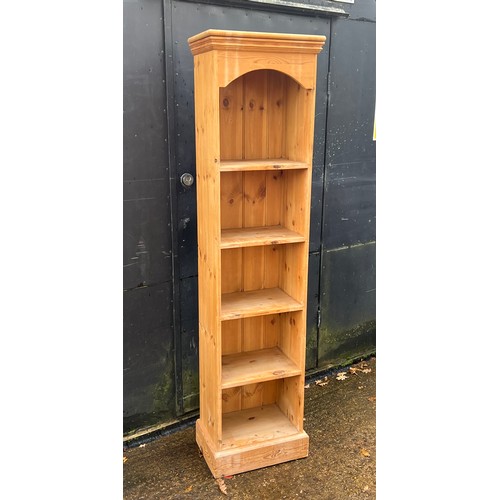 243 - Narrow pine bookcase measures approx. 45.5cmW x 30.5cmD x 183cmH