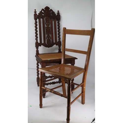 260 - Oak hardback hall chair together with a cane seated bedroom chair