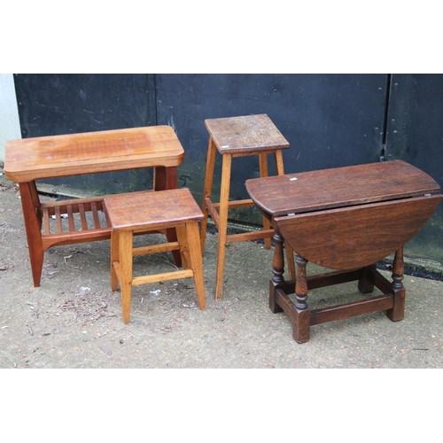 329 - Two side tables, wooden magazine rack, stool and other small occasional furniture