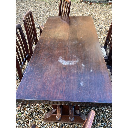 118 - Refectory Oak table together with six chairs fitted rush seats