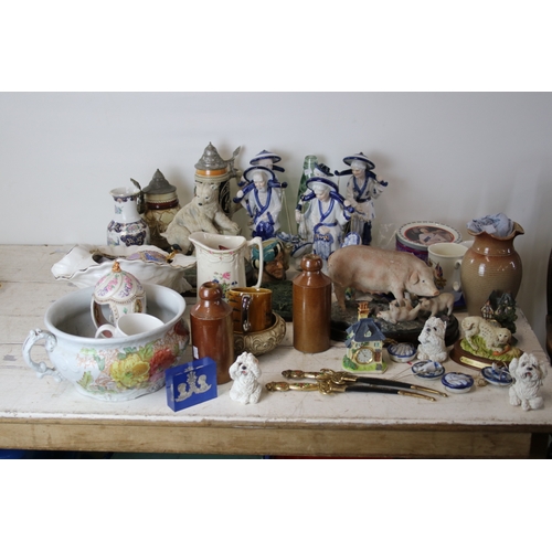 250 - Selection of ceramics, Steins, animal figural groups, oriental figures etc