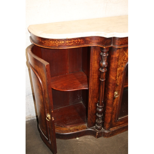 36 - Victorian walnut credenza/sideboard with marble top. Measures approx. 60