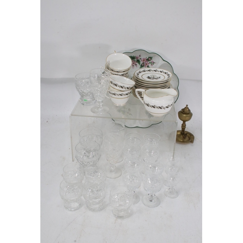 104A - A selection of Thomas Webb 1930's crystal drinking glasses together with Royal Worcester Bernina etc