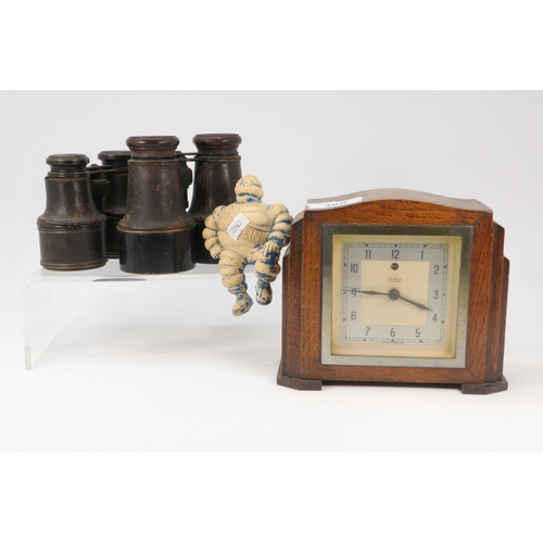 462 - A Temco electric mantle clock (no power lead), two pairs of vintage binoculars (a/f) and Vintage Mic... 