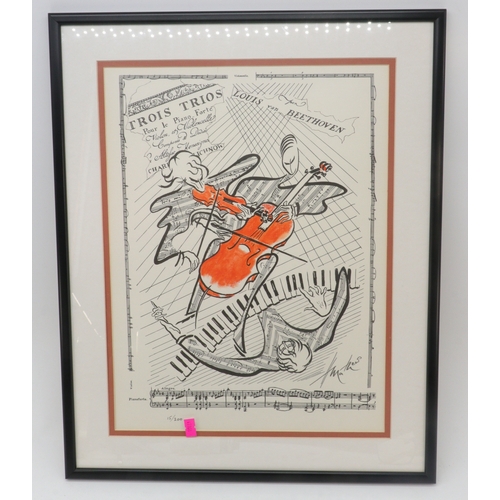 374 - Two framed prints depicting Beethoven music abstract form with use of mixed media, includes artists ... 