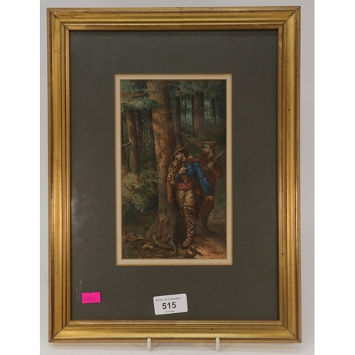 515 - Framed 19th Century watercolour signed and dated 1874 depicting two robbers Picture measures approx.... 