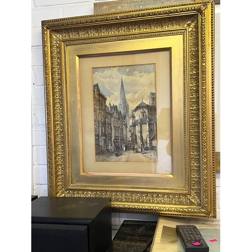 518 - Two gilt framed watercolours both believed to be Rouen in France unsigned in the manner Paul Marney ... 