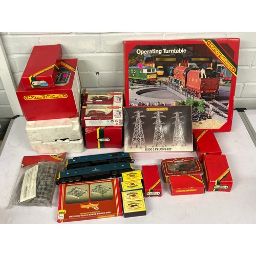 659 - Quantity of Hornby 00 accessories, trackside diecast, re-issue Matchbox Lesneys, turntable and 902 c... 