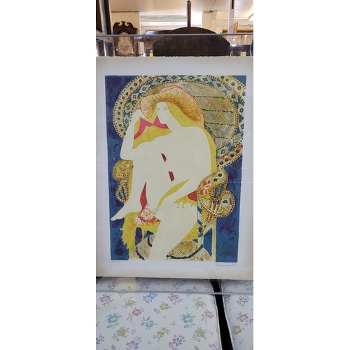 272A - Two framed pencil signed erotic lithograph pictures by Alain Bonnefait, both actual pictures measure... 