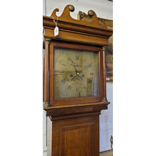 507 - Antique oak cased Grandfather clock with brass face, 8 day 