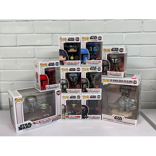 24 - Ten boxed Funko Pop Star Wars the Mandalorian to include Death Watch Mandalorian (no stripes) 361, I... 