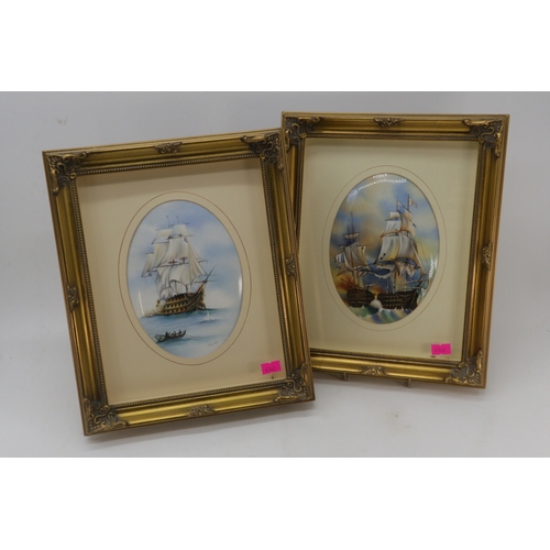 213 - Two Bronte porcelain oval panels both limited edition 3/10 one entitled Trafalgar Engagement and the... 