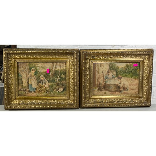 477 - Two antique framed picture initialled FB (picture measures 25cm x 18cm)