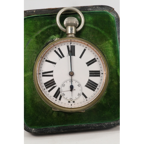 135 - A goliath pocket watch in silver fronted travel case