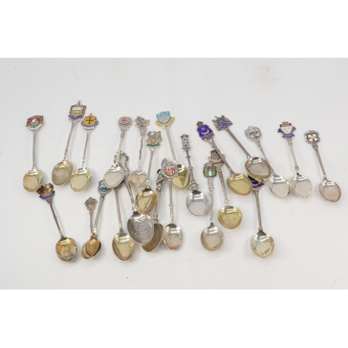 137 - Good selection of silver souvenir spoons, mostly hallmarked or continental (grades between 800 and 9... 