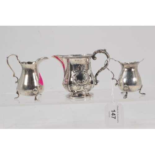 147 - Three silver hallmarked cream jugs approx. 180g