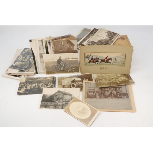 212 - Selection of postcards and antique photographs various interest, noted early automobile pictures, tw... 