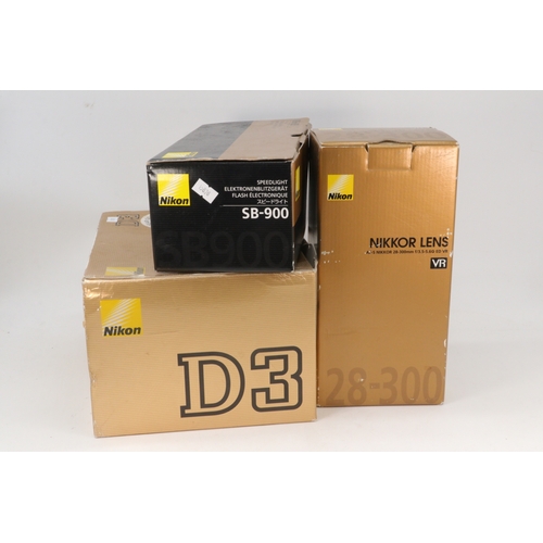 241 - Nikon D3 DSLR with Nikon 28-300mm lens, Nikon speedlite SB900, Quantum turbo compact and other acces... 